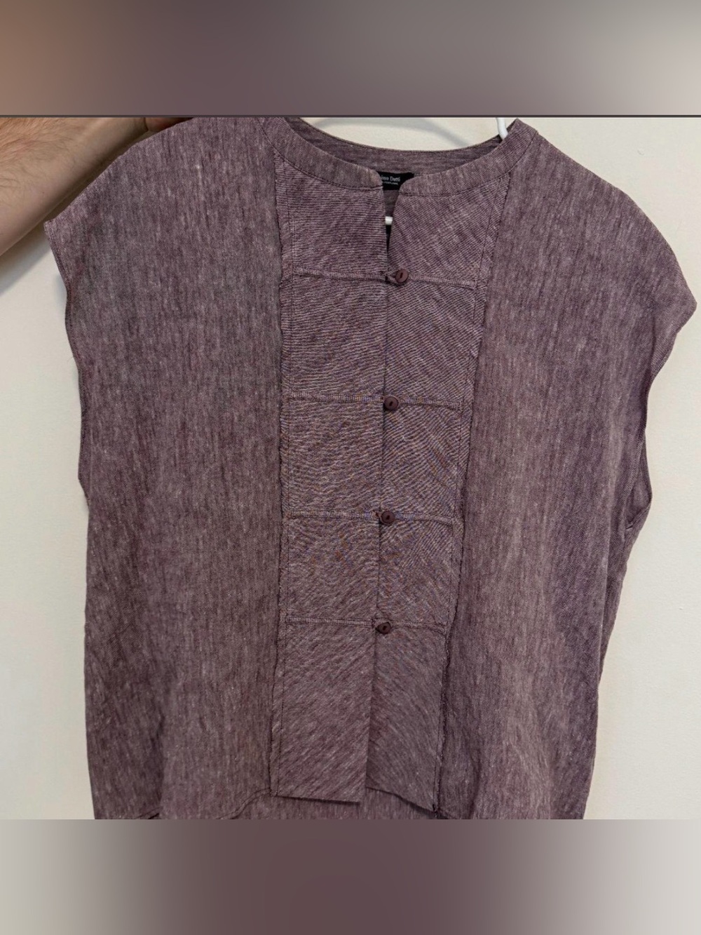 Massimo Dutti Dusty Plum Button-Front Cap Sleeve Top